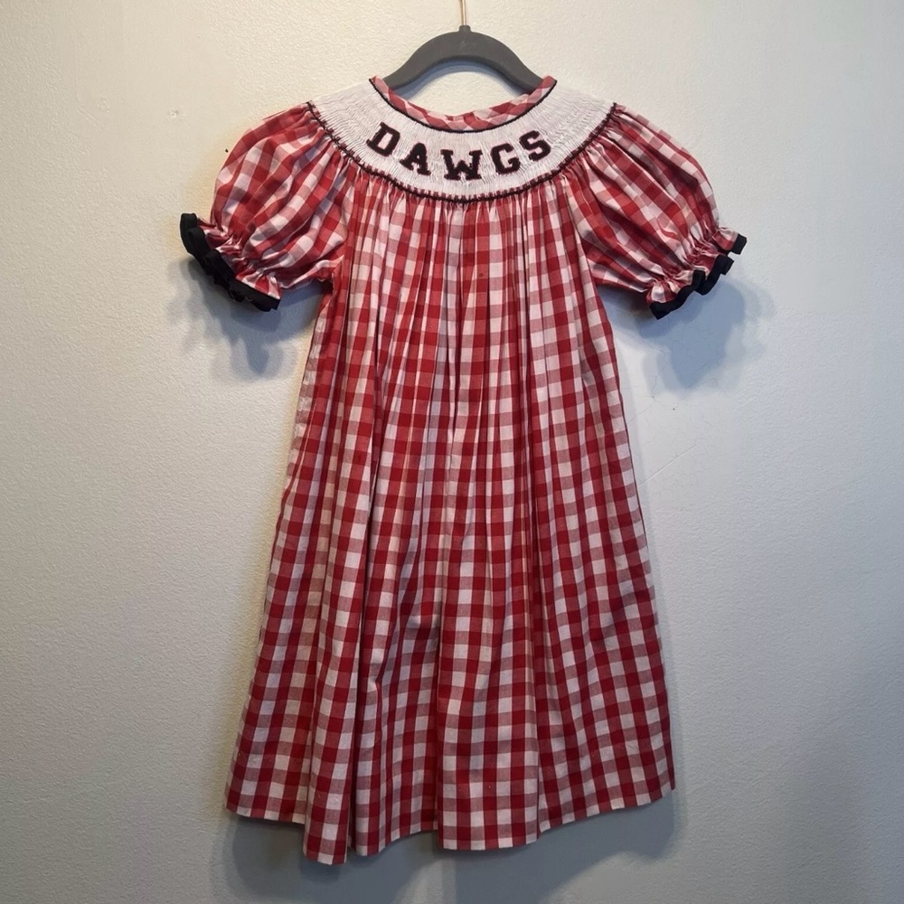 Southern Sunshine Georgia Bulldogs Girls Smocked Dress Size 3 Embroidered Dawgs